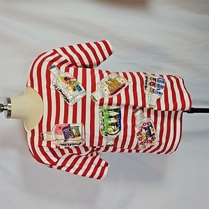 Vtg Cedars 1992 red stripe knit shirt with beaded message in a bottle shirt, Med